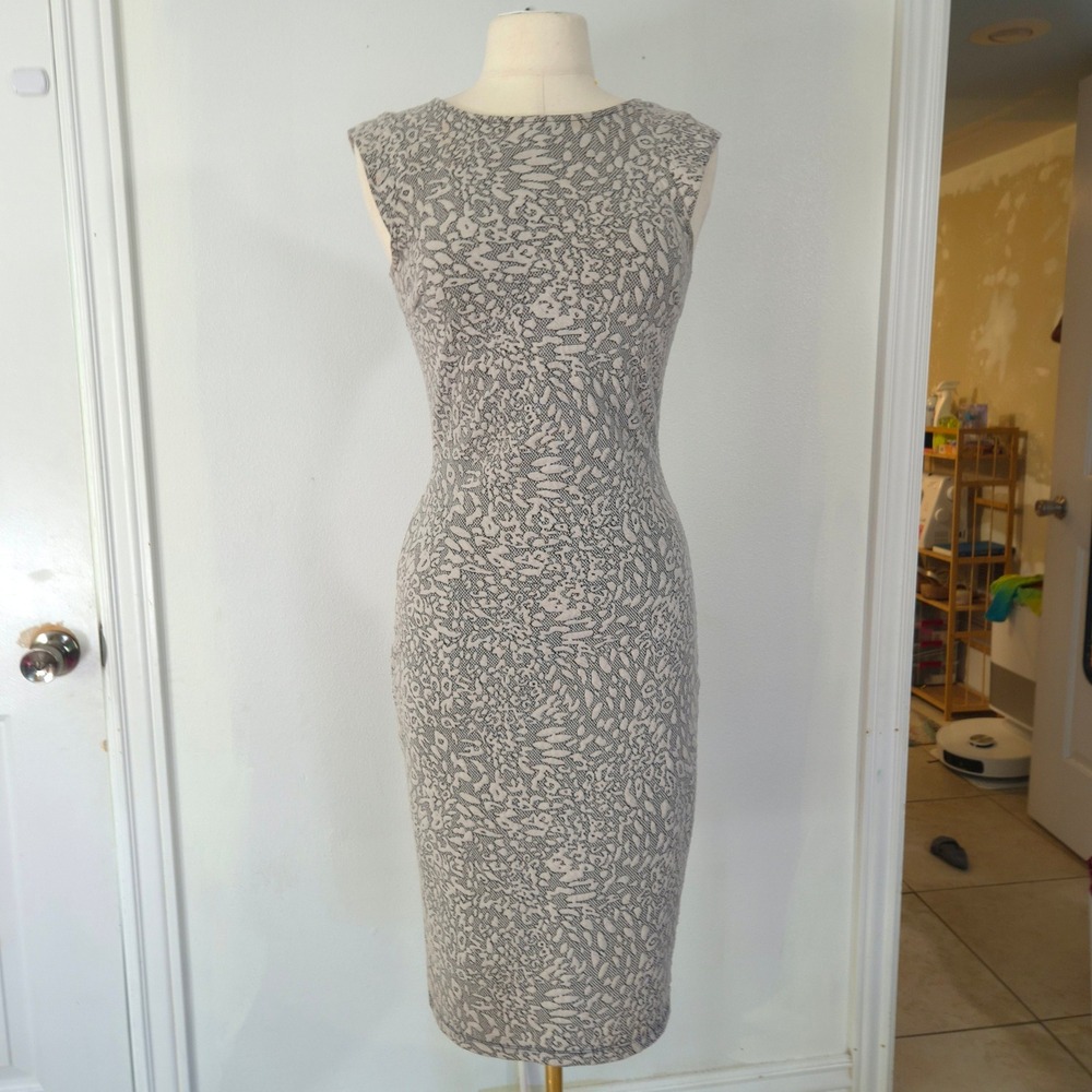 Connection 18 Sheath Dress Womens L Grey Textured Abstract Sleeveless